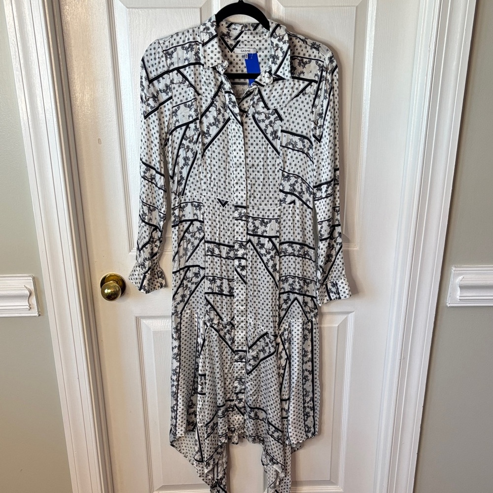 Ganni Monochrome Asymmetrical Dress